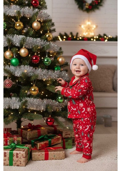 Yılbaşı Temalı Çocuk Pijama Takımı ( 3 Parça Alt-Üst-Şapka Halimde Gönderilir) 9/12/18/24 Ay Seçeneği