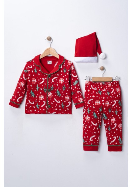 Yılbaşı Temalı Çocuk Pijama Takımı ( 3 Parça Alt-Üst-Şapka Halimde Gönderilir) 9/12/18/24 Ay Seçeneği modelleri