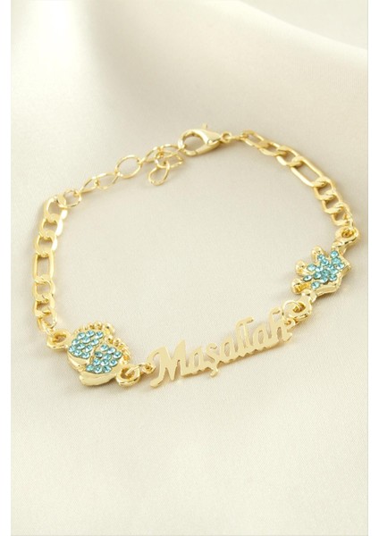 Ayak Izi Maşallah Yazılı Taşlı Bileklik