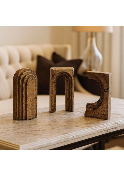 Dekoratif 3'lü Antik Obje - Ahşap Renk