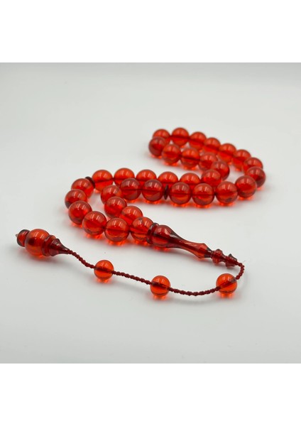 Sistemli Usta Işçilikli Kırmızı Küre Kesim Alman Ateş Kehribar Tespih