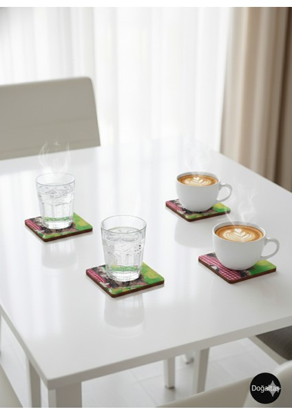 El yapımı!! Sınırlı Stok....Doğal Traverten Bardak Altlığı 4’lü Takım – Eskitme Kedi Desen – El Yapımı, Cila Kaplı modelleri