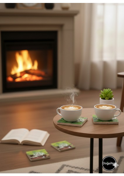 El yapımı!! Sınırlı Stok....Doğal Traverten Bardak Altlığı 4’lü Takım – Eskitme Kedi Desen – El Yapımı, Cila Kaplı indirimleri