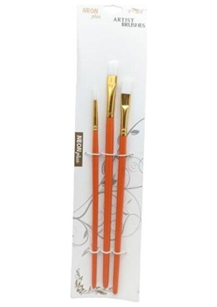 Yağlı & Akrilik Boya Sentetik Kıl Yuvarlak Uçlu ve Düz Kesik Uçlu 3'lü Fırça Seti