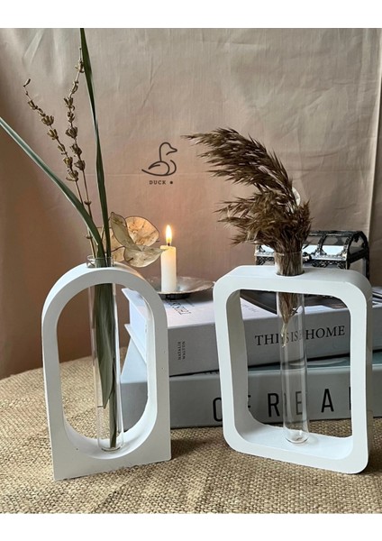Modern Geometrik Cam Tüplü Vazo Set 2'li 12-16CM Taş Tozu fırsatları