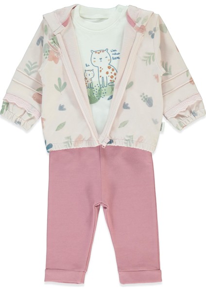 Iki Ip Kapşonlu Hırka 3lü Takım (Cat Lover) Gül Kurusu