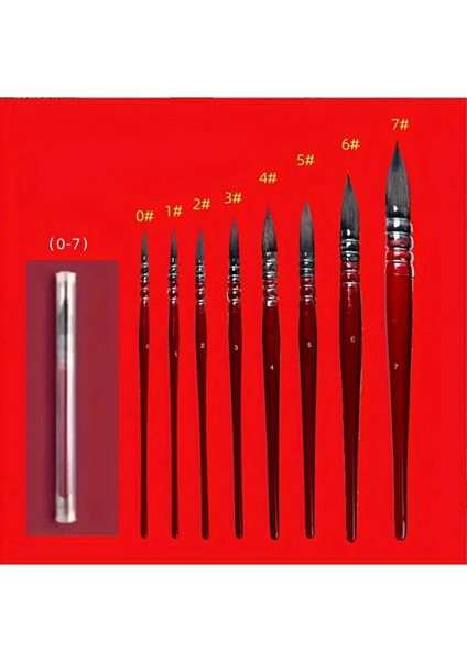 Profesyonel Sincap Kılı Yuvarlak Uçlu El Yapımı Fırça Seti 8 Adet Suluboya Mürekkep Akrilik Guaj