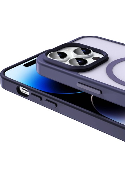 iPhone 14 Pro Kılıf M-Safe Şarj Özellikli Mat Arka Yüzey Zore Sio Kapak - Derin Mor