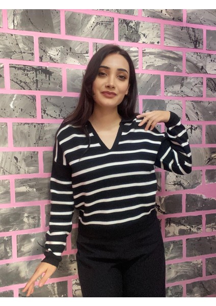 Polo Yaka Triko Çizgili Kazak fiyatları