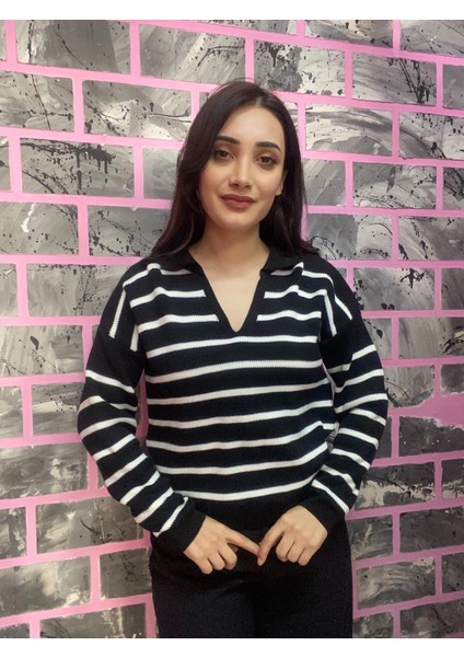 Polo Yaka Triko Çizgili Kazak modelleri