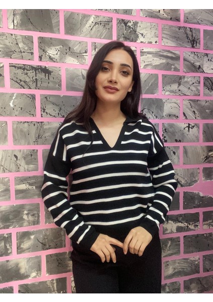 Polo Yaka Triko Çizgili Kazak fırsatları