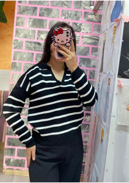 Polo Yaka Triko Çizgili Kazak indirimleri