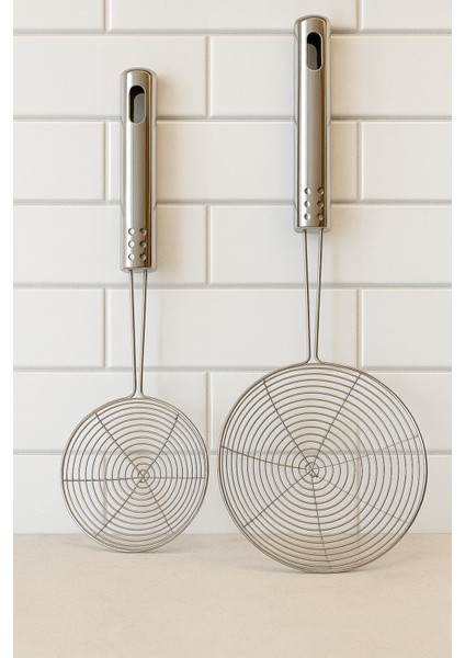 Paslanmaz Çelik Patates Kabak Sebze Kızartma Kevgiri, 12+ 16CM Çapında,kepçe 2 Adet