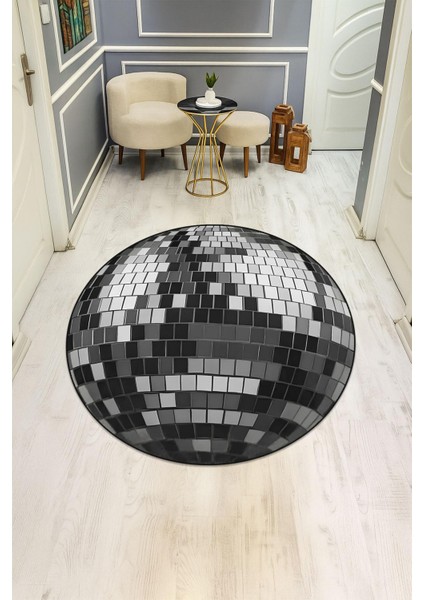 Disko Topu Desenli Süngerli Kaymaz Dot Taban Dijital Baskı Halı H1060