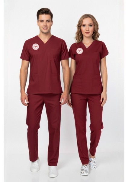 Unisex Bordo Lisans/lisans Üstü Sağlık Meslek Mensupları Scrubs Forma Takım(Sağlık Bak.yeni Yön.uygun)