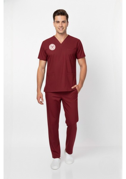 Unisex Bordo Lisans/lisans Üstü Sağlık Meslek Mensupları Scrubs Forma Takım(Sağlık Bak.yeni Yön.uygun) modelleri