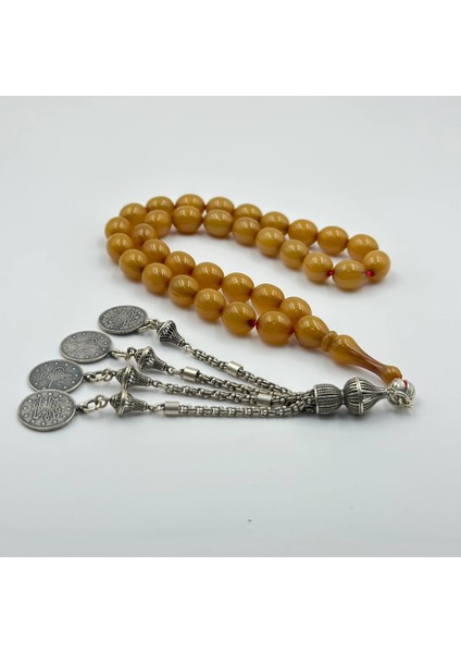 925 Ayar Dört Osmanlı Dönemi Sallantılı Buğulu Hamur Sıkma Kehribar Tespih fiyatları