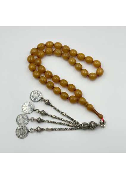 925 Ayar Dört Osmanlı Dönemi Sallantılı Buğulu Hamur Sıkma Kehribar Tespih modelleri