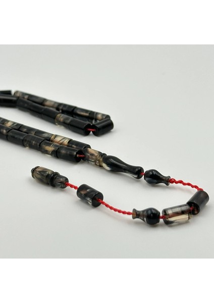 Mavi ve Beyaz Hareli Alman Sıkma Kehribar Kesme Model Bürokrat Boy Tespih