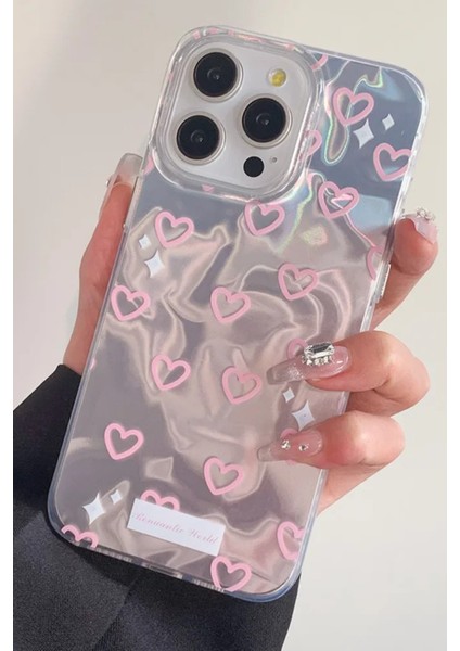 Apple iPhone 15 Pro Max Uyumlu Hologram Pembe Kalp Desenli Silikon Kılıf Darbeye Dayanıklı, Kapak fiyatları