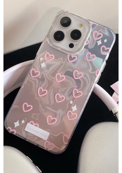 Apple iPhone 15 Pro Max Uyumlu Hologram Pembe Kalp Desenli Silikon Kılıf Darbeye Dayanıklı, Kapak fırsatları
