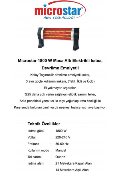 1800W Elektrikli Masa Altı Çift Ayaklı Isıtıcı Soba Devrilme Emniyetli Yerli Üretim Enerji Tasarrufu