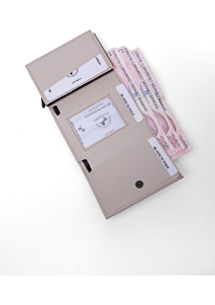 Kadın Cüzdan Bej Vegan Deri Rfıd Korumalı Otomatik Kartlık Para Bölmeli fırsatları