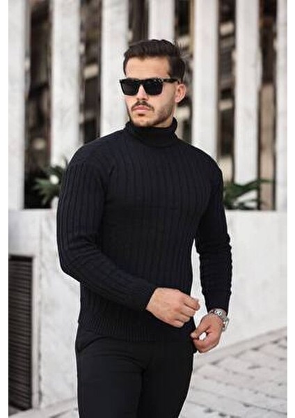 Erkek Slim Fit Dar Kesim Balıkçı Yaka Triko Kazak