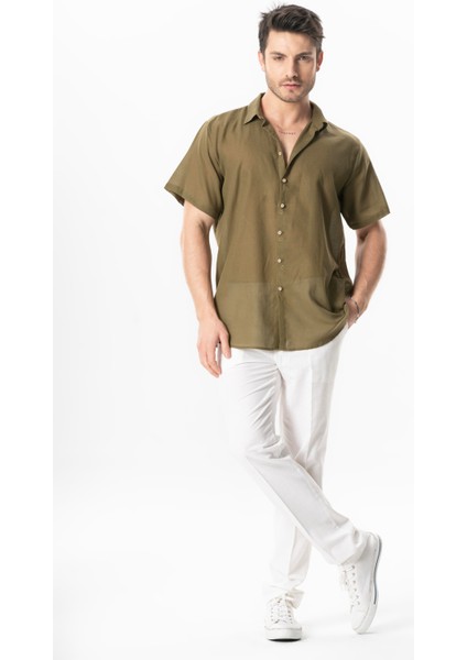 Flamlı Pamuk Düğmeli Erkek Yazlık Pantolon Beyaz Byz fırsatları