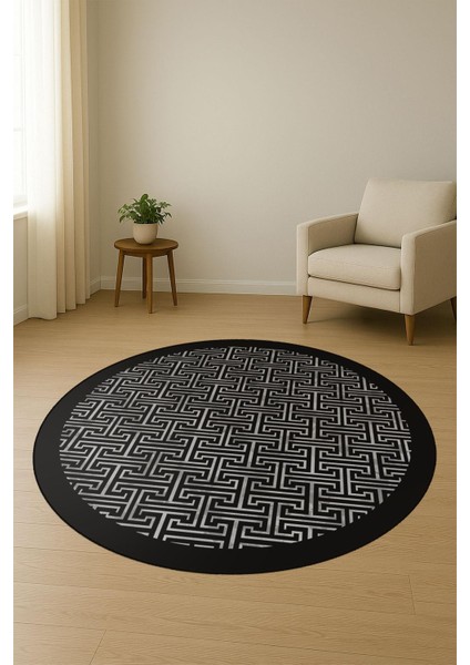 Yuvarlak Dijital Baskı Siyah Modern Desenli Dot Kaymaz Tabanlı Halı H0312 fiyatları