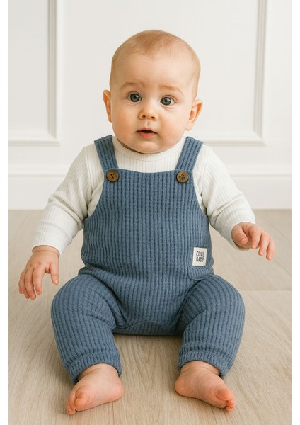 Erkek Bebek Waffle Kumaş 2 Parça Salopet Erkek Bebek Takım Set