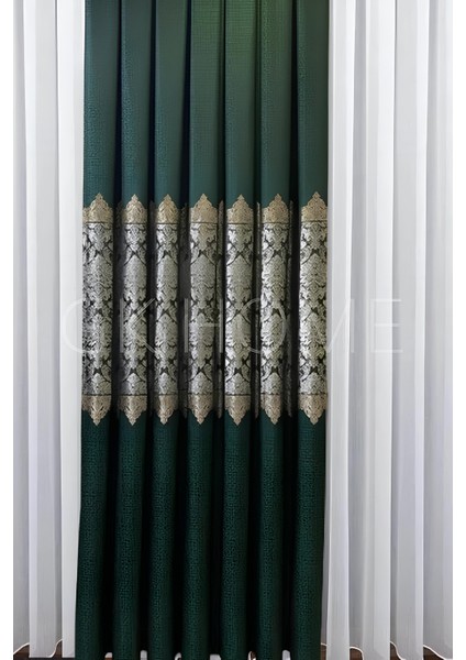 Pano Fon Perde Zümrüt Yeşili Damask Çiçek Desenli Fon Perde Sık Pile 1/3 Tek Kanat fırsatları