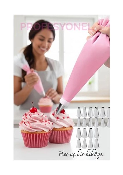 Bfs 20 Uçlu Pasta Süsleme Seti – 2 Krema Torbası, Paslanmaz Uçlar, Profesyonel ve Ev Kullanımı Için