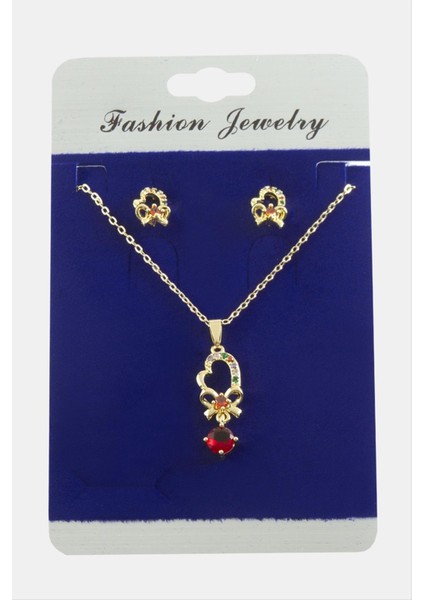 Kalp Fiyong Zirkon Taşlı Set Kolye