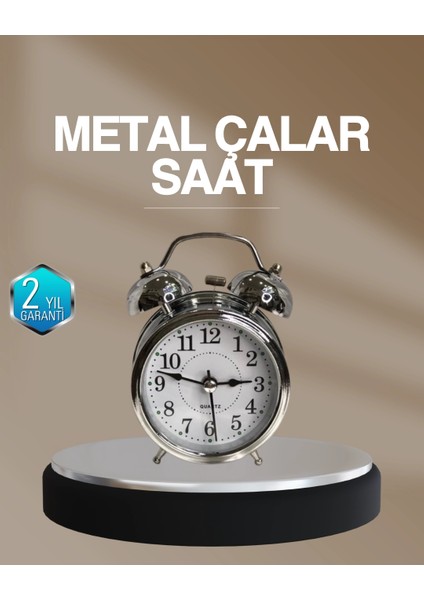 Bfs Dekoratif Yuvarlak Gümüş Sessiz Işıklı Masa Üstü Çalar Saat Alarmlı ve Şık Tasarım