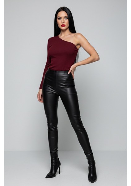 Bordo Tek Omuz Uzun Kollu Kaşkorse Kadın Bluz fiyatları