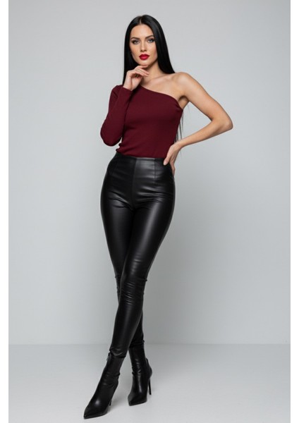 Bordo Tek Omuz Uzun Kollu Kaşkorse Kadın Bluz modelleri