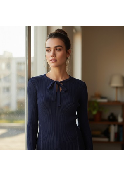 Kadın Triko Fiyonk Yaka Basic Body modelleri