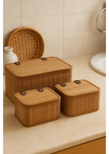 Bambu Kapaklı 3’lü Organizer Set – Mutfak, Banyo, Dolap Düzenleyici, Çok Fonksiyonlu Organizer fiyatları