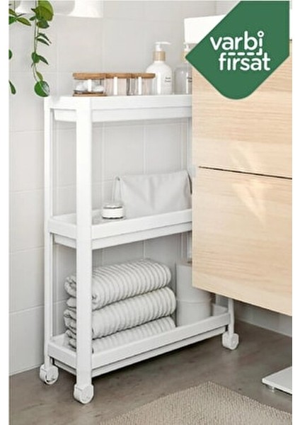 Slim 3 Katlı Tekerlekli Raf Ünitesi