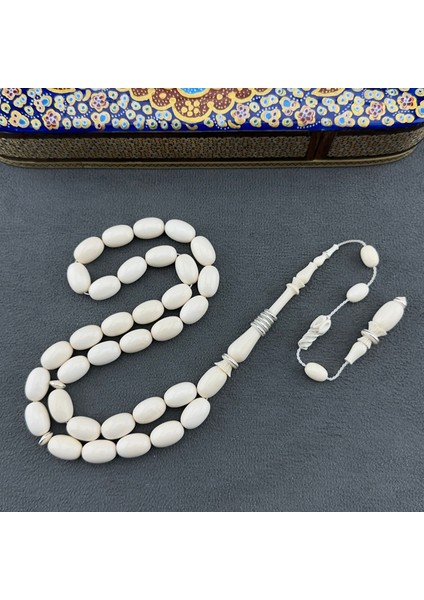 Nadir Usta Işçilikli Gümüş Halkalı Fildişi Tespih