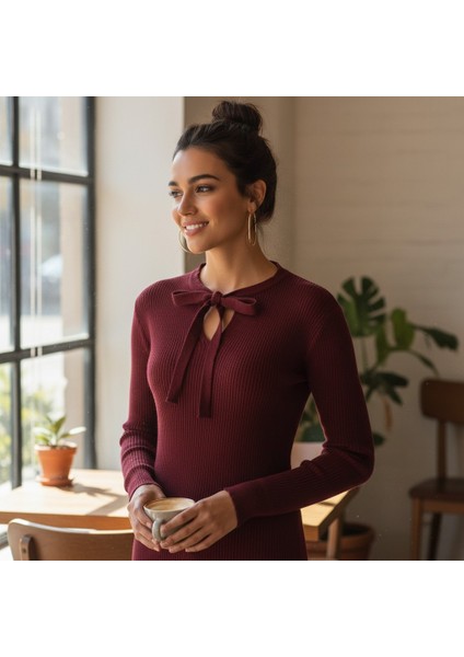 Kadın Triko Fiyonk Yaka Basic Body