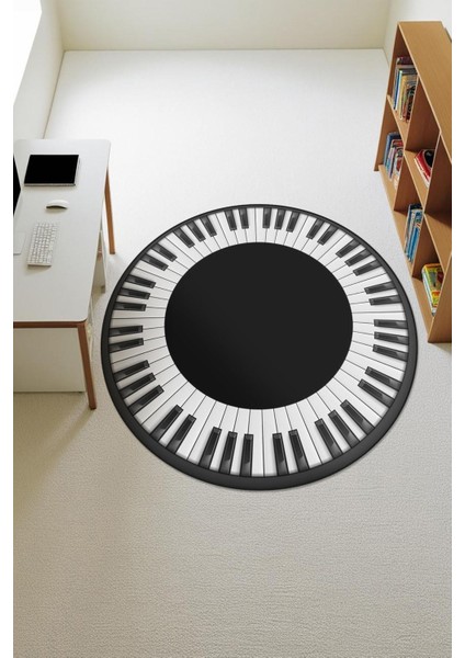 Piano Desenli Yuvarlak Dijital Baskı Kaymaz Tabanlı Halı H0333