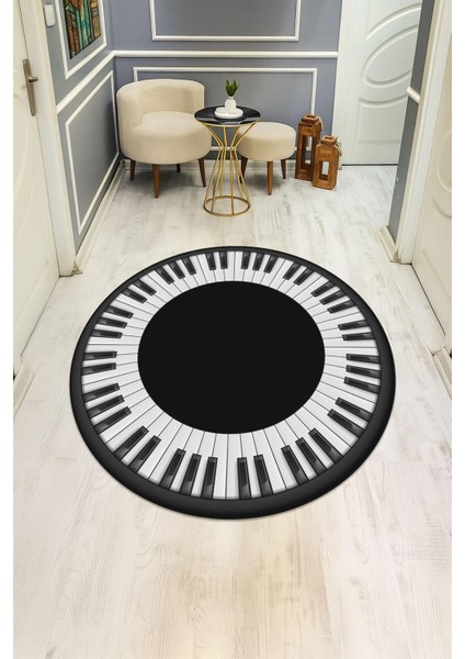 Piano Desenli Yuvarlak Dijital Baskı Kaymaz Tabanlı Halı H0333 fiyatları