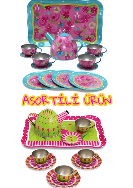 15 Parça Aksesuarlı Metal Çaydanlık Set Metal Kaliteli Tepsili Aksesuarlı Çaydanlık Çay Fincan Seti