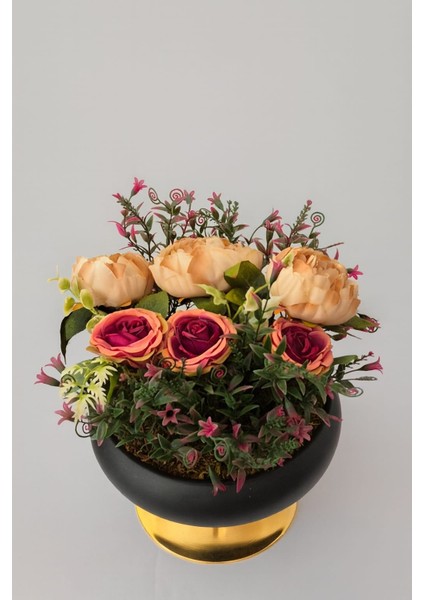 Ayaklı Siyah-Gold Saksıda Deluxe Şakayık & Gül Aranjmanı Premium fiyatları