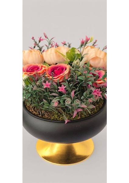 Ayaklı Siyah-Gold Saksıda Deluxe Şakayık & Gül Aranjmanı Premium indirimleri