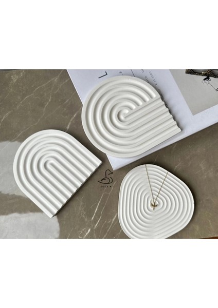 Çizgisel Bardak Altlık Dekoratif Tabak 3’lü