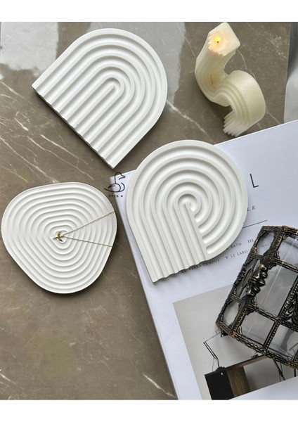 Çizgisel Bardak Altlık Dekoratif Tabak 3’lü modelleri