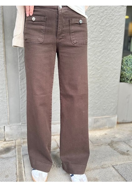 Ön Cep Detaylı Likralı Palazzo Pantolon modelleri